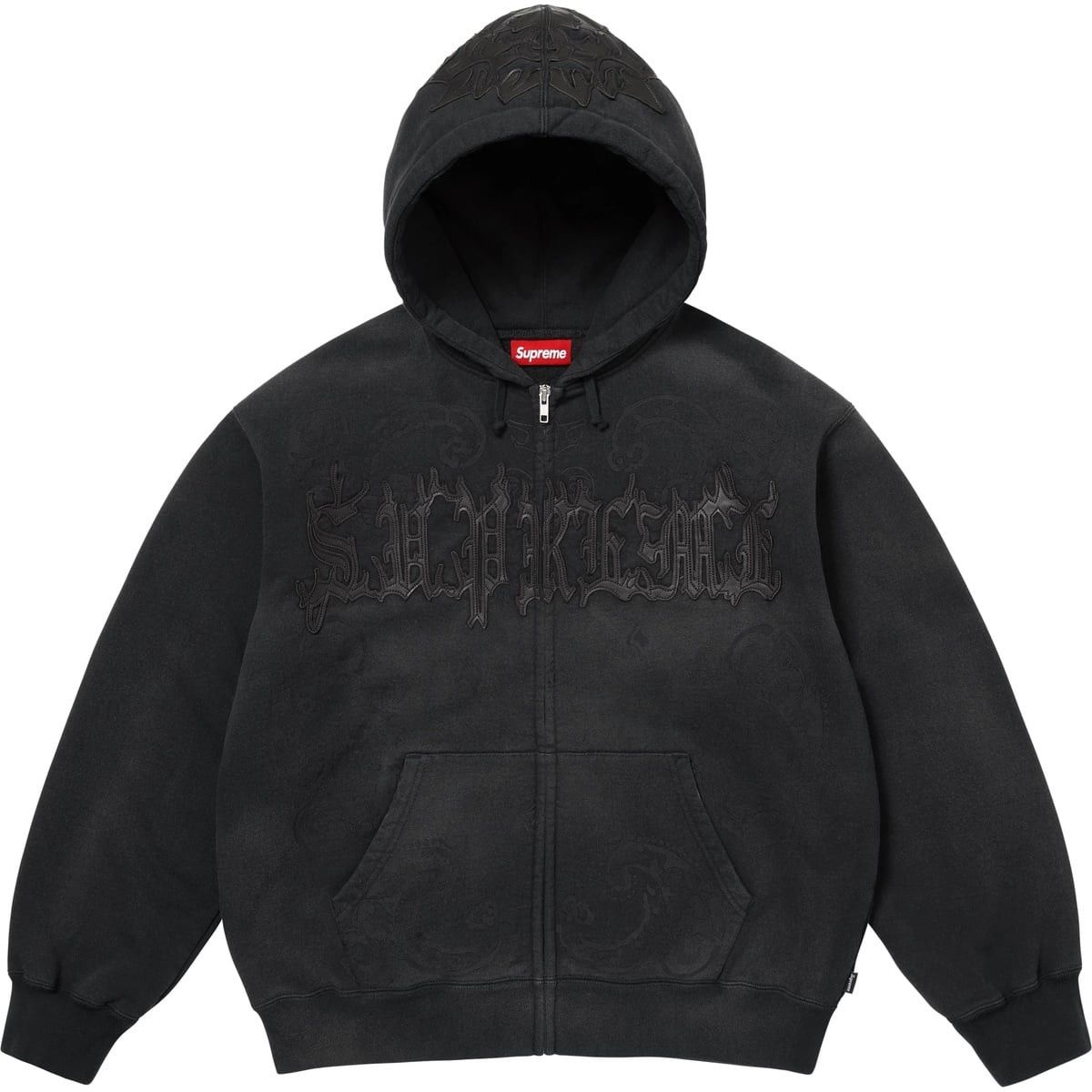 Supreme Zip Up 'SS25 Leather Applique', Color: Black, Size: S