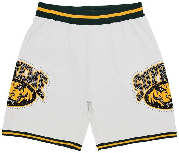 Supreme Basketball Shorts 'SS25 Studded Tiger', Color: White, Size: L