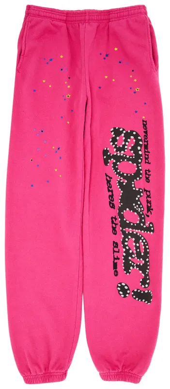 Sp5der Sweatpants 'Black Sp*der! Logo' Pink