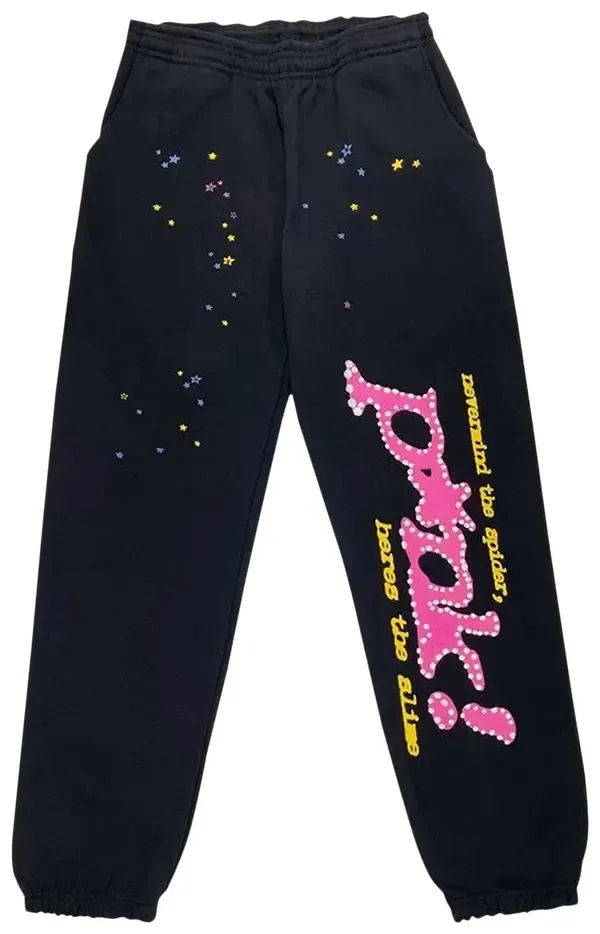 Sp5der Sweatpants 'Pink Punk Logo' Black
