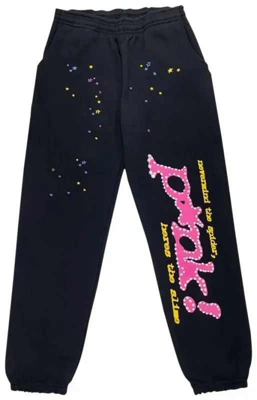 Sp5der Sweatpants 'Pink Punk Logo' Black
