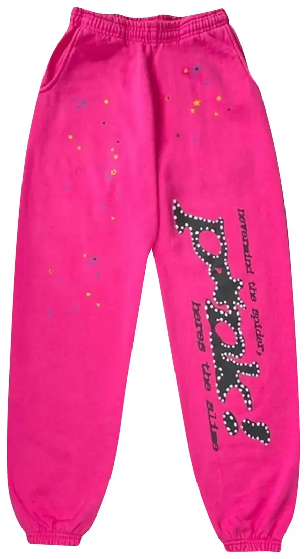 Sp5der Sweatpants 'Black P*nk Logo' Pink