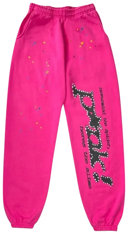 Sp5der Sweatpants 'Black P*nk Logo' Pink