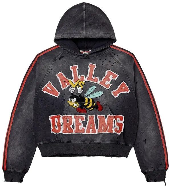 Vale Hoodie 'Dreams Vs. Bee Red Letters' | Washed Black