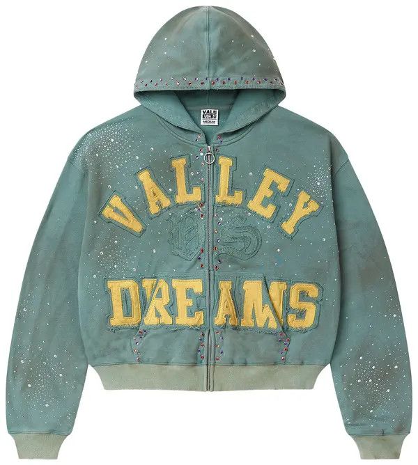 Vale Zip Up 'Skittles Rhinestone Yellow Letter' | Washed Green, Size: XL