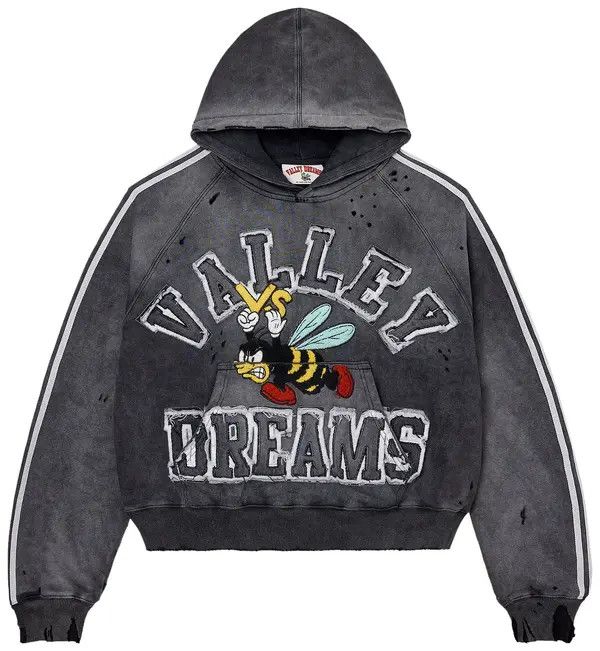 Vale Hoodie 'Dreams Vs. Bee Grey Letters' | Washed Black, Size: S