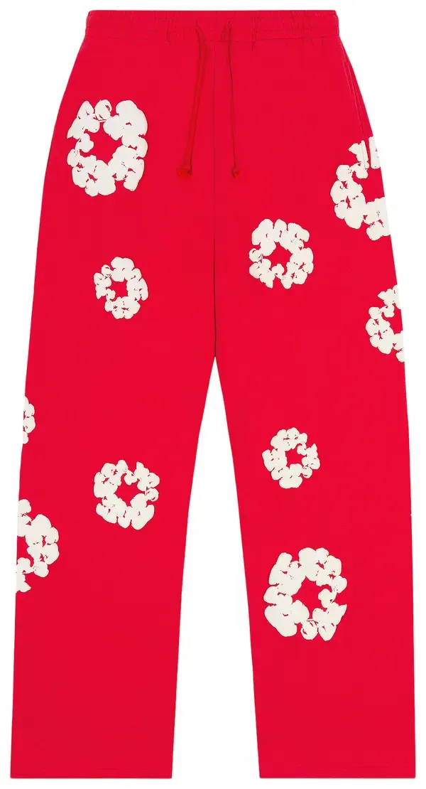 Denim Tears Sweatpants 'Cotton Wreath Open Hem' Red