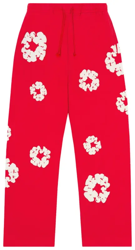 Denim Tears Sweatpants 'Cotton Wreath Open Hem' Red