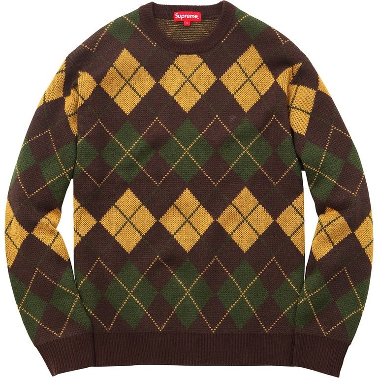 Supreme Crewneck 'FW15 Argyle' , Color: Brown, Size: M