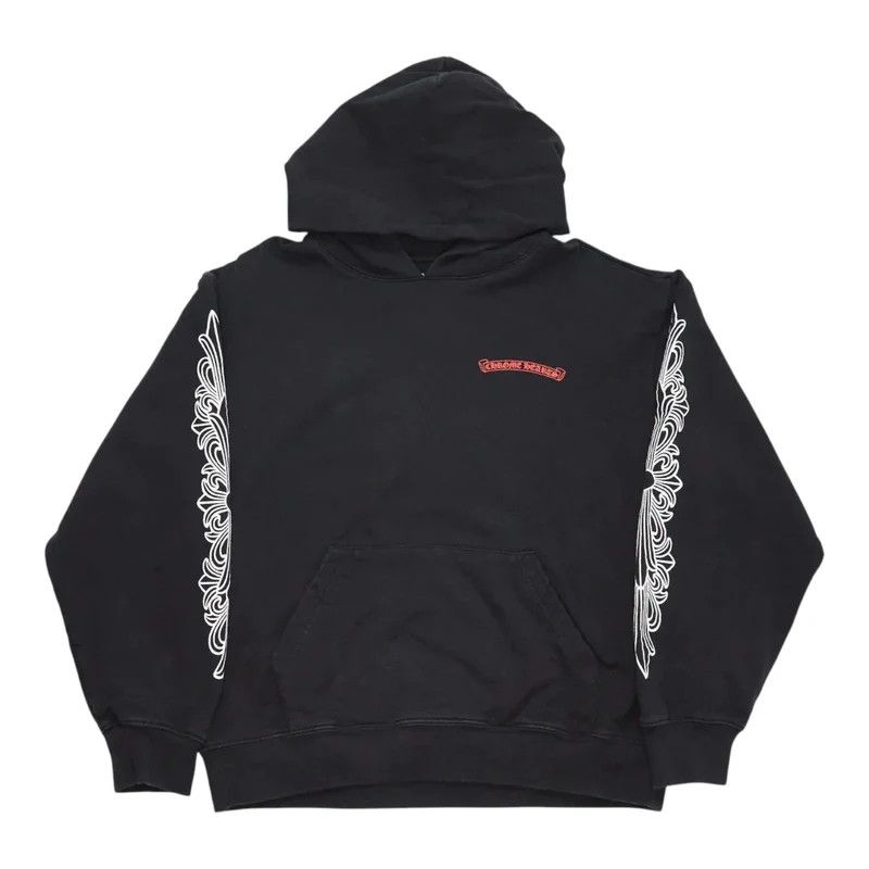 Pre-Loved Chrome Hearts Hoodie 'Matty Boy Red Scroll Front Floral Sleeve Chomper' | Black