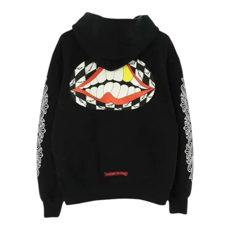 Pre-Loved Chrome Hearts Hoodie 'Matty Boy Red Scroll Front Floral Sleeve Chomper' | Black