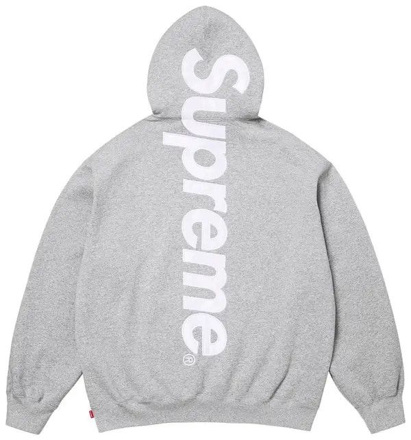 Supreme Hoodie 'SS26 Satin Applique Back Logo', Color: Heather Grey, Size: XL