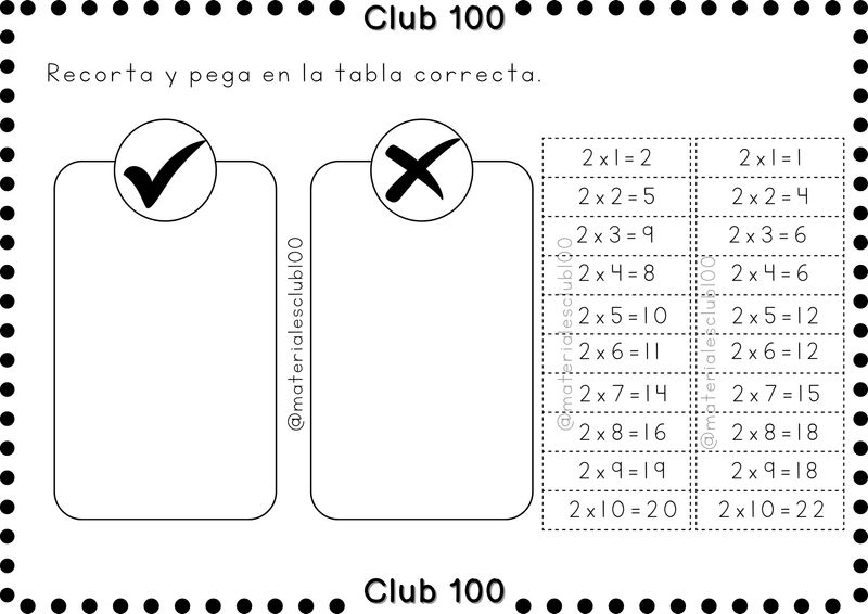 Clasifica correcto e incorrecto: tablas 2 al 9