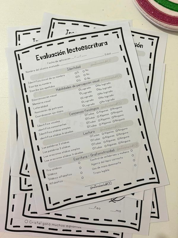 Evaluación lectoescritura + instrumentos + regalo