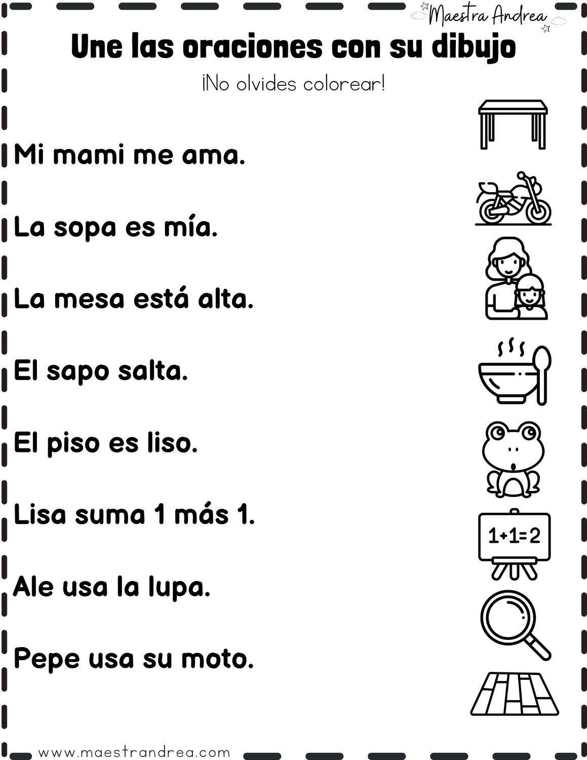 Une oraciones con los dibujos