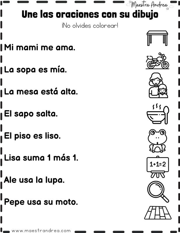 Une oraciones con los dibujos