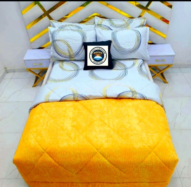 2-1 gold and ash bedsheet and comforter set.