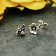 Sterling Silver Bee and Cherry Blossom Earrings