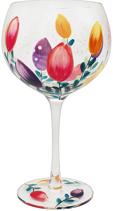 Tulips Hand Painted Gin Glass
