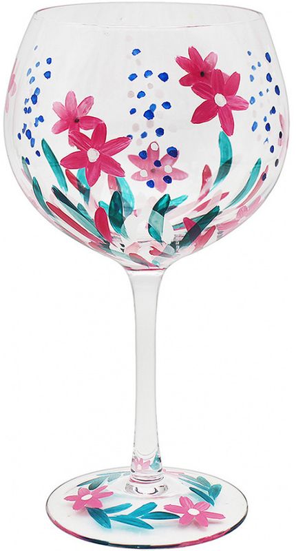 Wild Flower Hand Painted Gin Glass