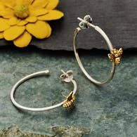Hoop Bee Earrings Sterling Silver with bronze bee