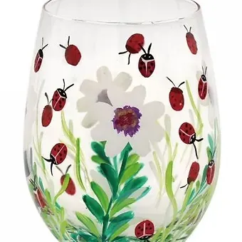 Flowers & Ladybird Stemless Glass