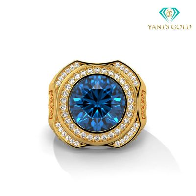Anillo de agua marina natural con diamantes naturales de oro amarillo