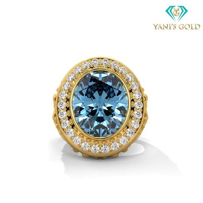 Anillo de Hombre con Piedra Ovalada y Doble Halo de Circonias