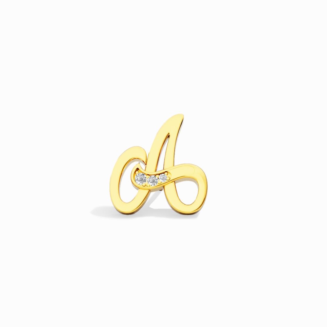 Aretes de iniciales (Abecedario), Escoge tu letra: A, Tipos de Piedras: Circona Sintética, Color del Oro: Amarillo, Quilates: 10K