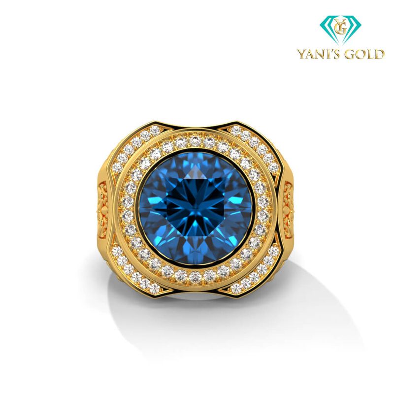 Anillo de Hombre con Piedra Redonda y Diamantes Naturales ✅✅