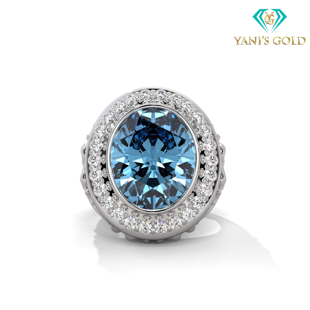 Anillo de Hombre con Piedra Ovalada y Doble Halo de Circonias ✅✅