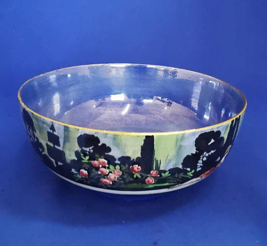 Lustreware bowl by Wilkinsons Royal Staff's Pottery Stoke "PAN'S GARDEN" Lawleys Norfolk Pottery Stoke 1930s Art Deco Employed Shelley