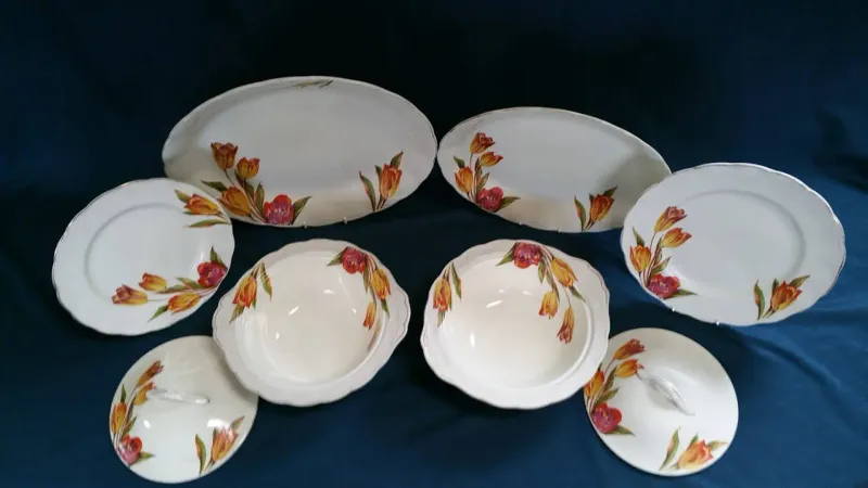 Rare Grindley Vintage Dinner Service Hand Painted Tulip Pattern