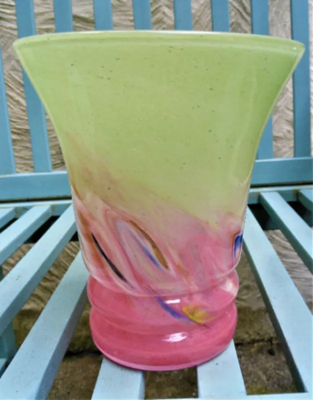 Scottish Glass Vase MADE IN SCOTLAND Hand Blown Flared Rim Horizontal Rib Vasart Glass Vase