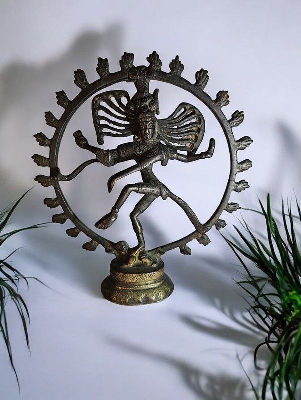 Patinated Bronze/Brass Figure of the Hindu God Shiva as Nataraja Dancing in the Ring of Fire