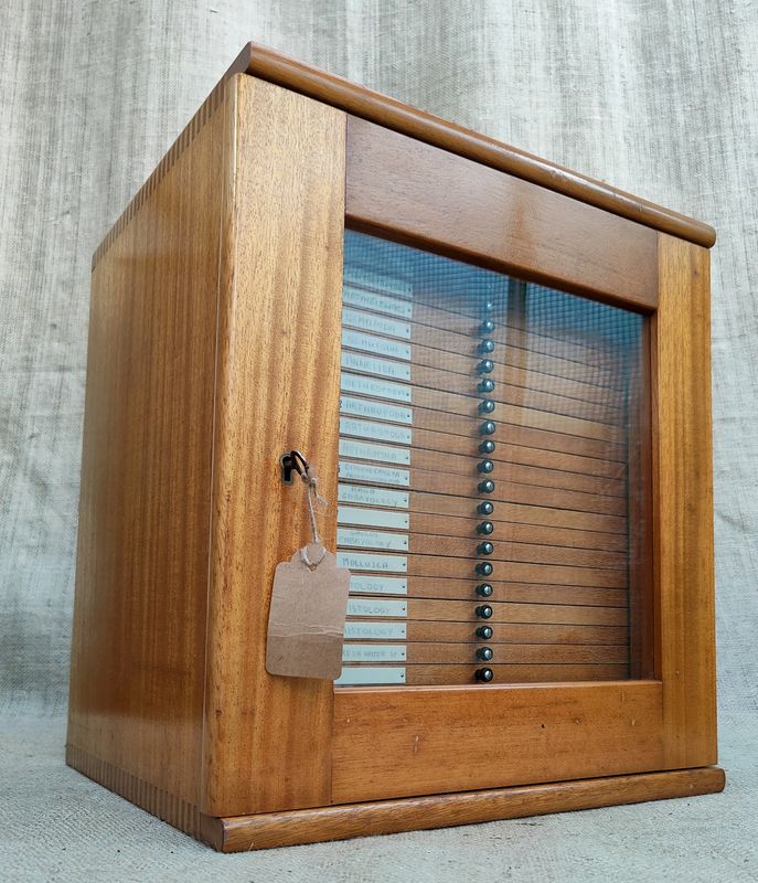 Cabinet Collectors Wooden Microscope Slide Multi Drawer Wood and Glass with Key