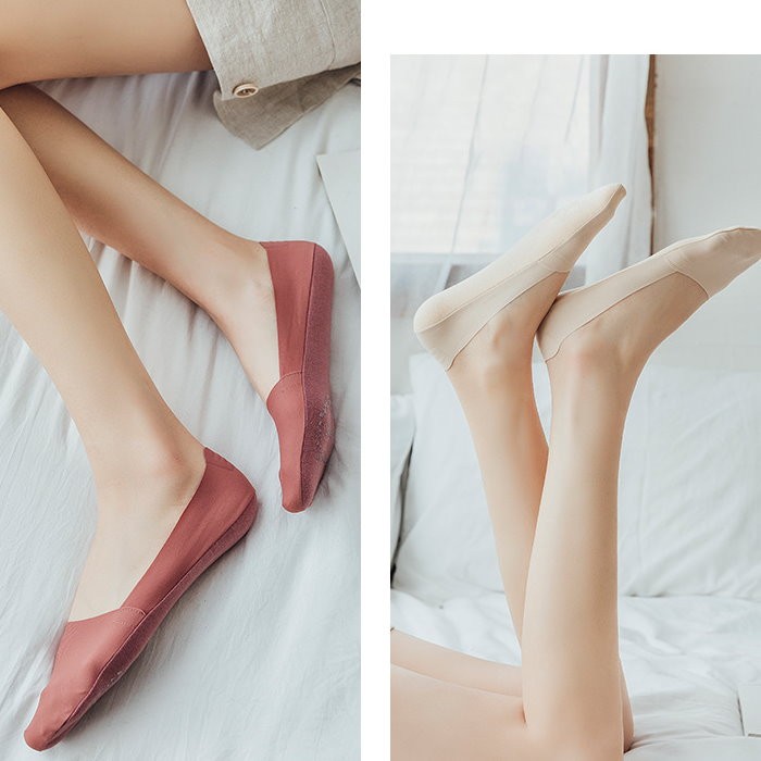 襪子女薄款冰絲淺口隱形襪船型襪矽膠防滑不掉跟C1715-1 小百合