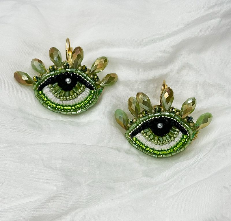 Lime green Eye earrings