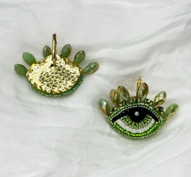 Lime green Eye earrings