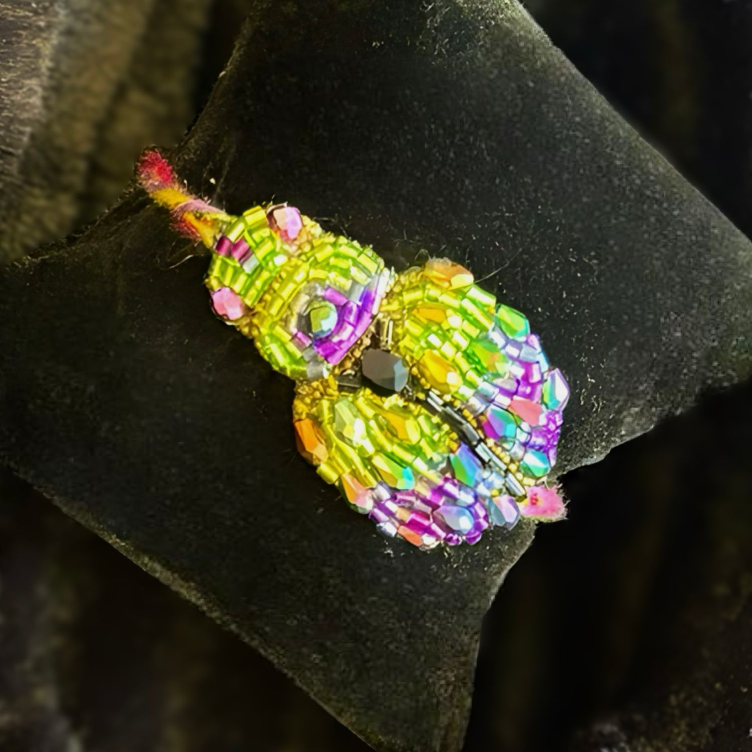 Vibrant green, gold and purple