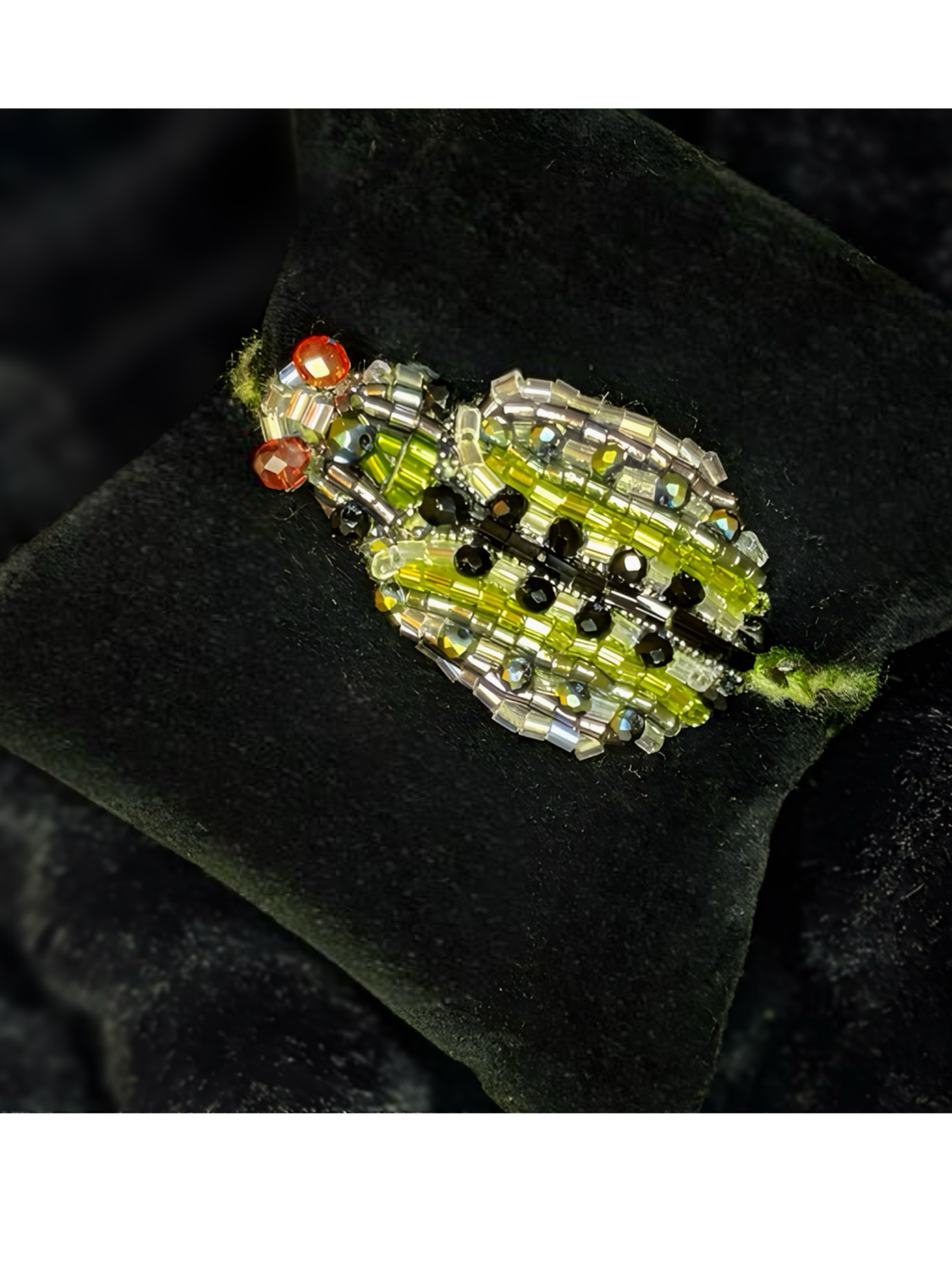 Kaki green, silver and pearly white