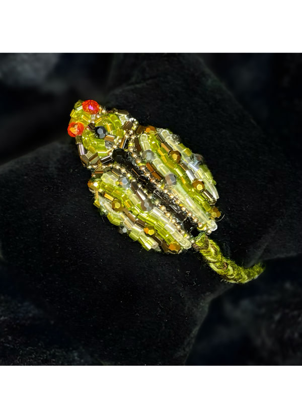 Kaki green, gold and pearly white