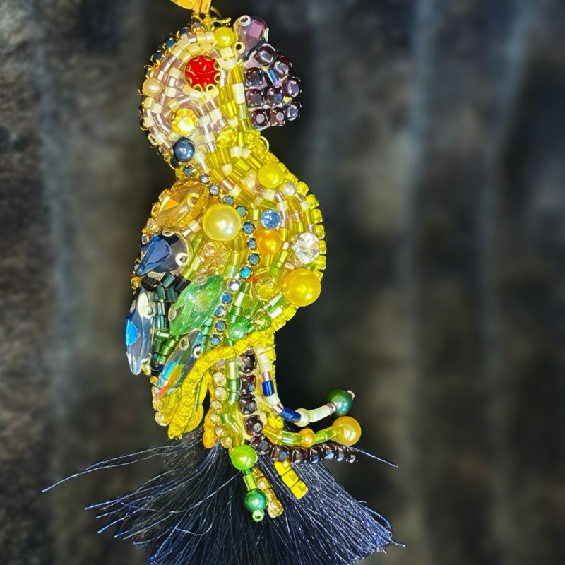 Yellow, gold and night blue Parrot earrings