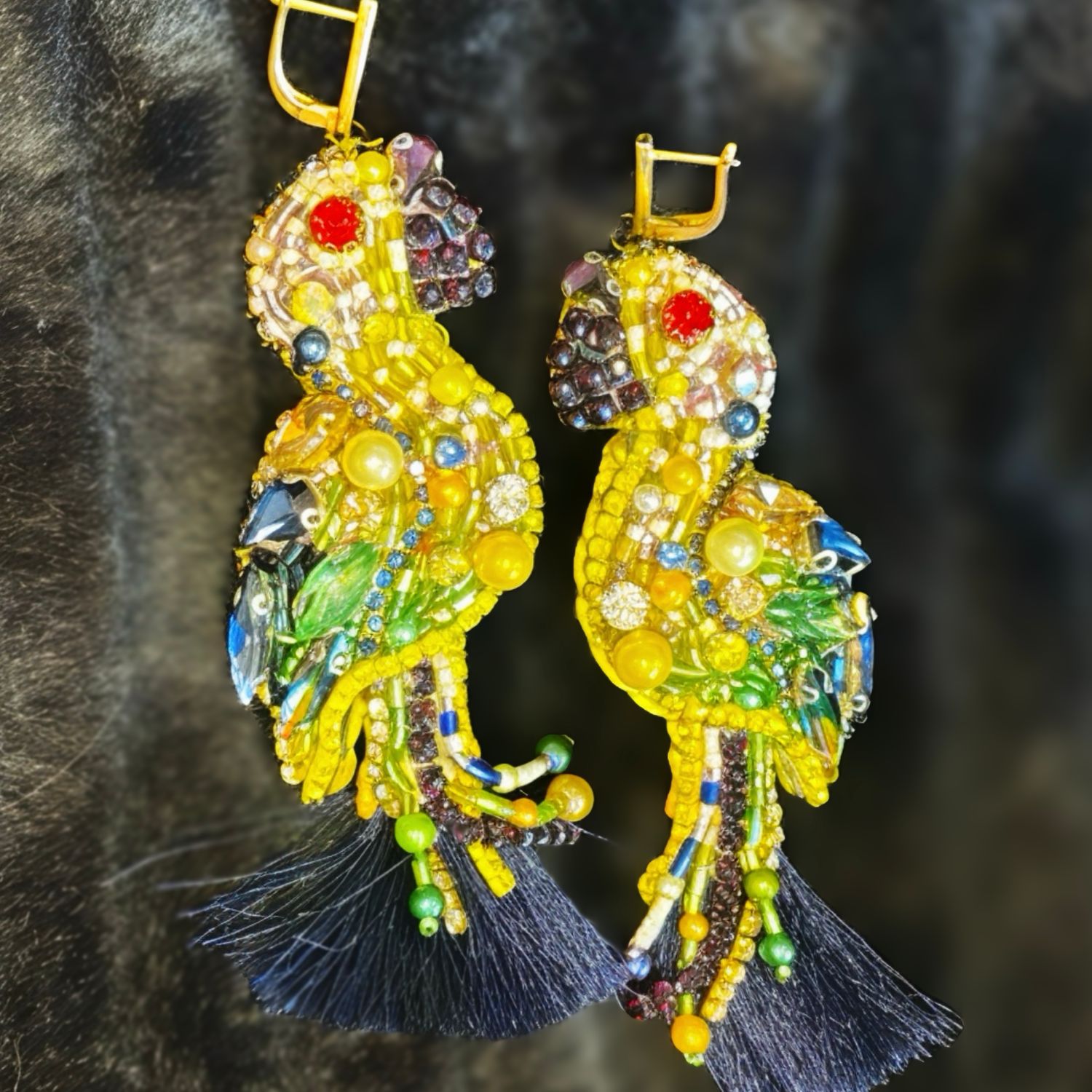 Yellow, gold and night blue Parrot earrings