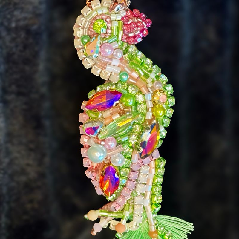 Soft rose and green Parrot earrings
