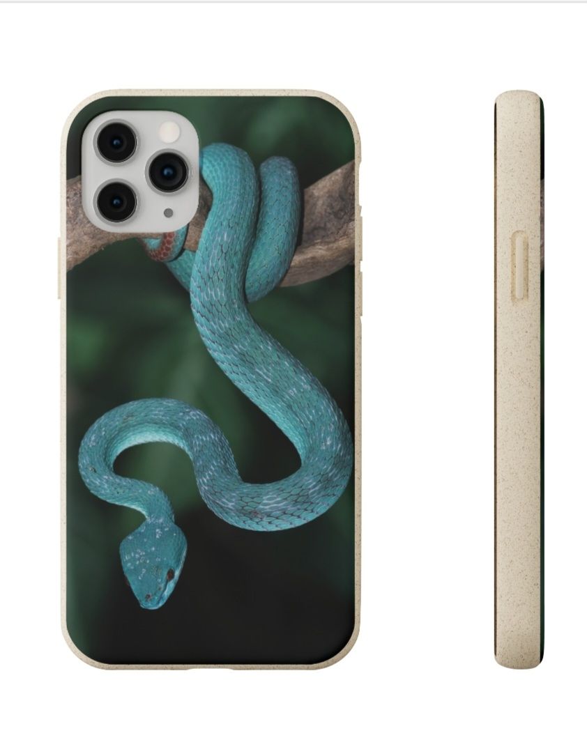 Blue pit viper biodegradable phone case