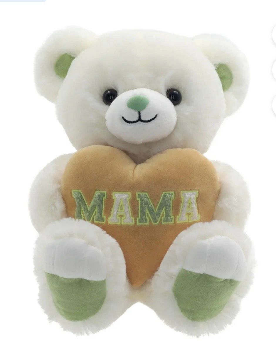 Mother&#39;s Day Large Green Bear Plush with Mama Heart, 12.5 in, by Way To Celebrate