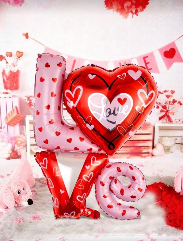 Foil balloons spelling out the word "LOVE," Valentine's Day