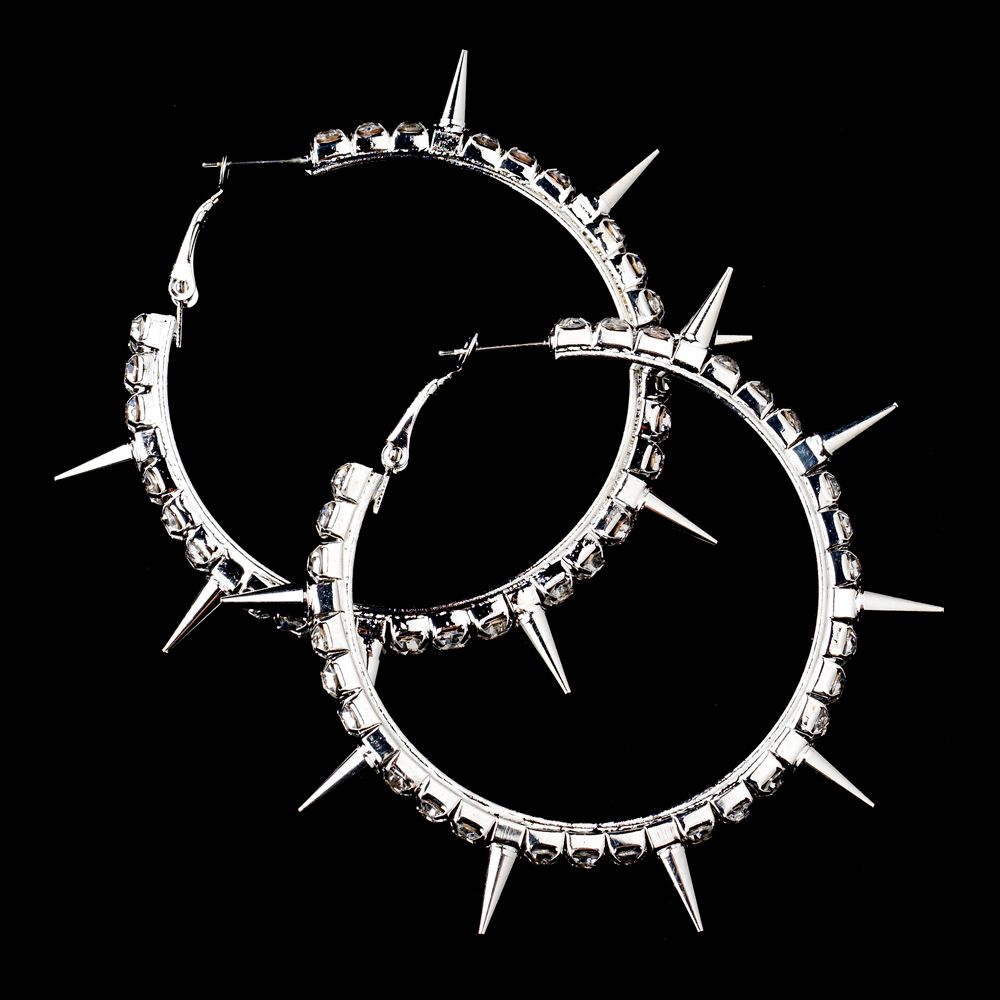 Antique Silver Clear Rhinestone Spike Earrings