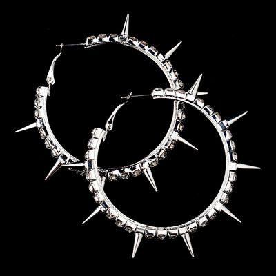 Antique Silver Clear Rhinestone Spike Earrings